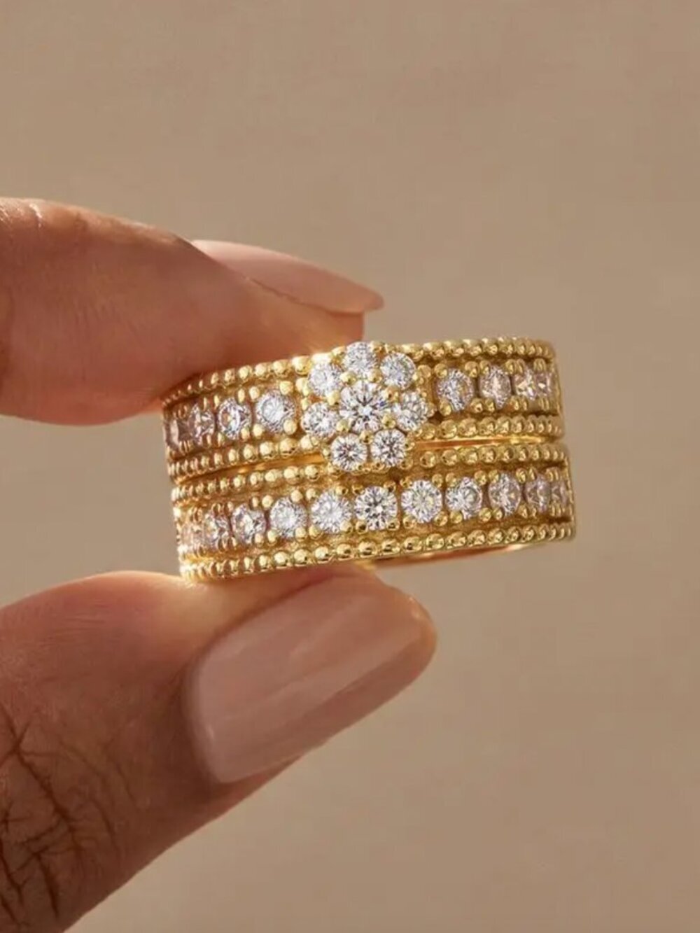 NEW 18k Yellow Gold Diamond Ring Band Set of 2 Rings Statement Rings